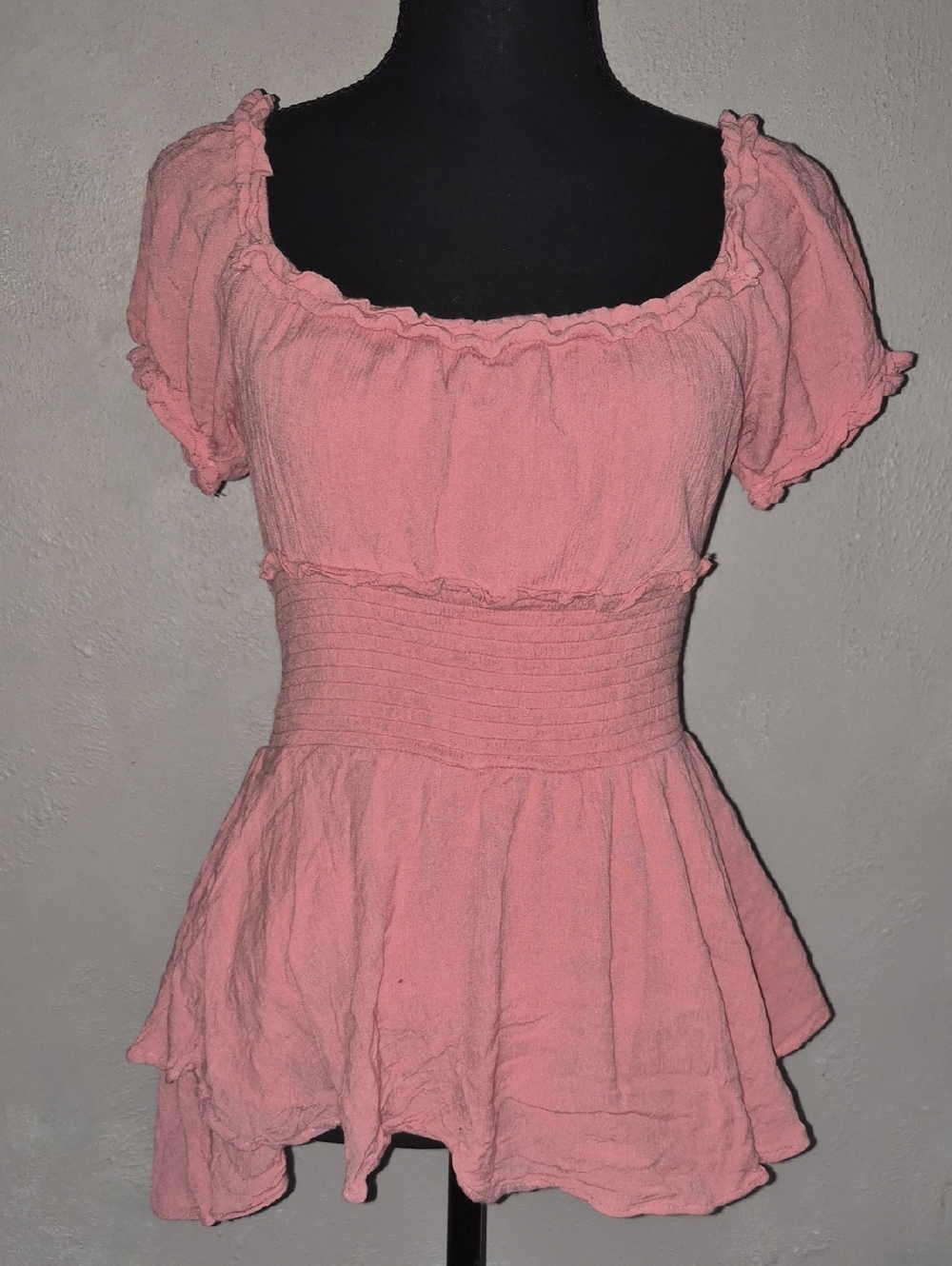 🩷Pink Smocked Peplum Puff Sleeve Romper Dress